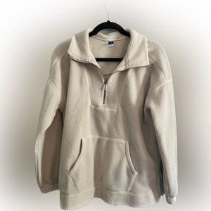 White/Beige Fuzzy Fleece Quarter-Zip